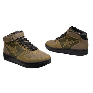 A Bathing Ape BAPE STA Mid Olive Green Black Sneakers Shoes US 11 EU 45 Men's